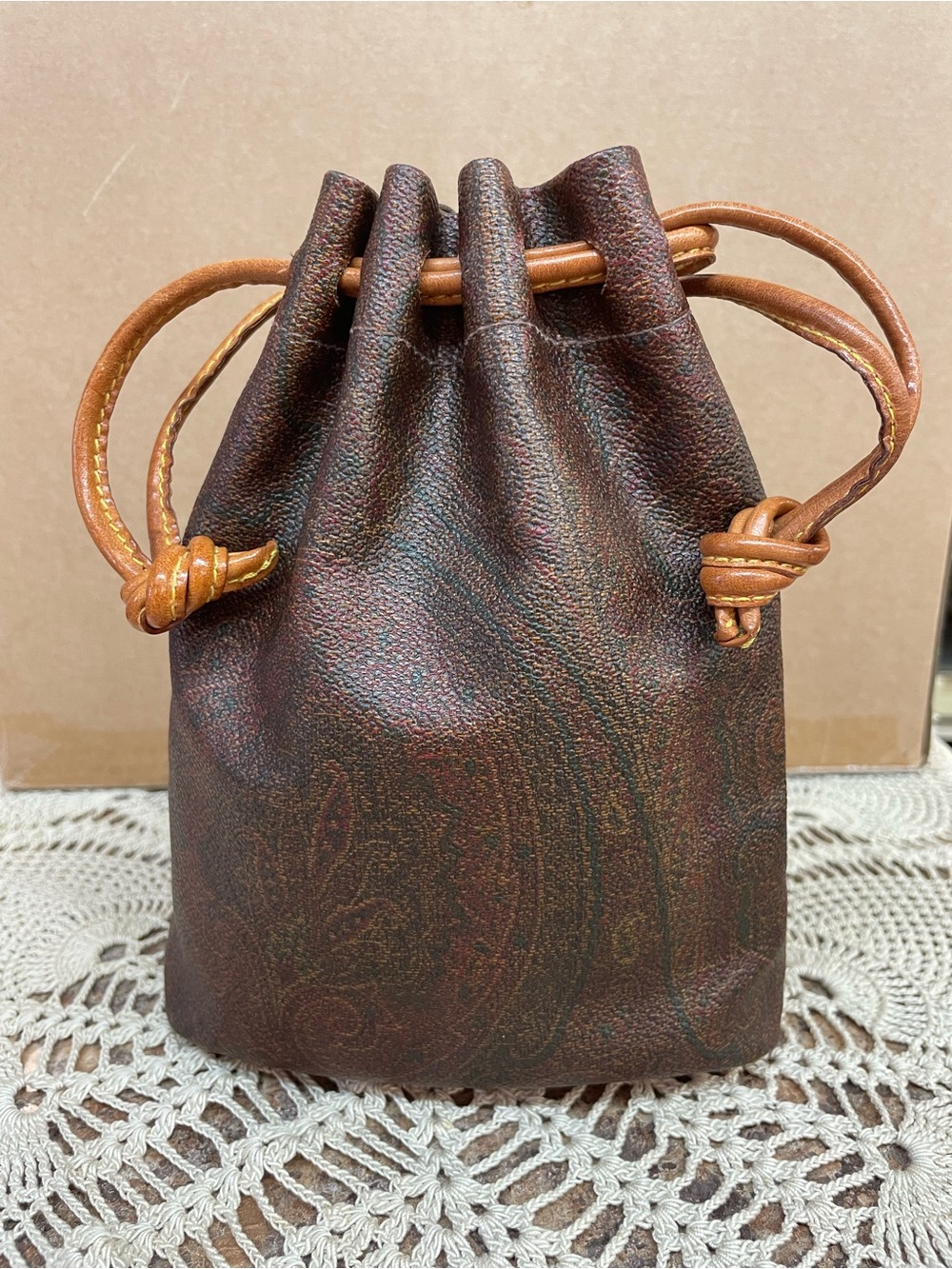 Etro brown paisley-pattern vintage drawstring mini pouch